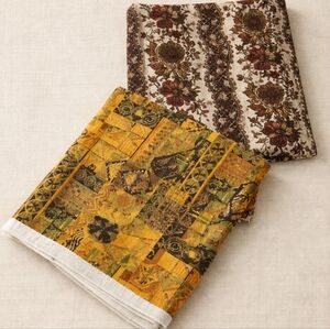 Vintage mid century modern linen screenprint fabric 2pc